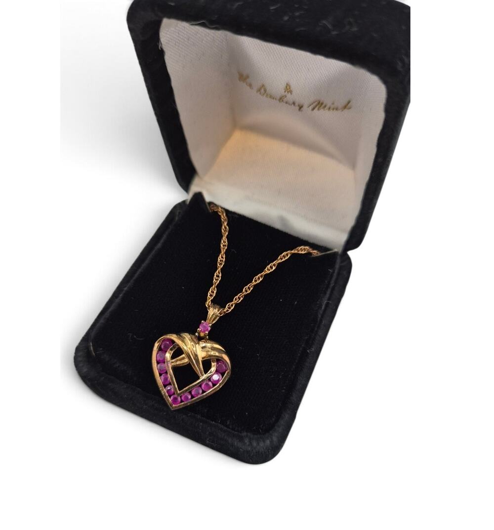 925 Sterling Ruby Heart Pendant Necklace Gold Vermeil 18" Chain Boxed